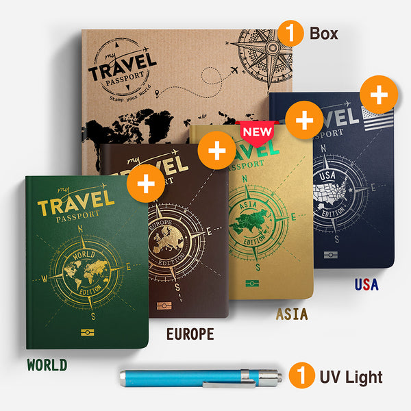 Pack Wanderlust Compact - WORLD + EUROPE + ASIA + USA Edition (4 Pasaportes en 1 Caja)