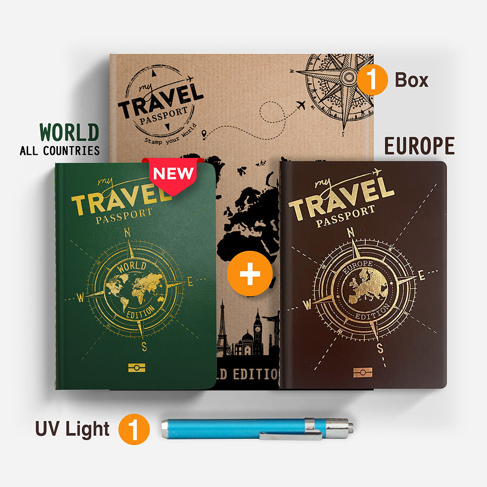 Pack Traveler Compact- WORLD + EUROPE Edition (2 Pässe in 1 Box) - mytravelpassport
