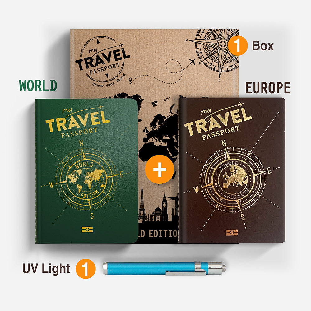 Pack Traveler Compact- WORLD + EUROPE Edition (2 Passports in 1 Box) - mytravelpassport