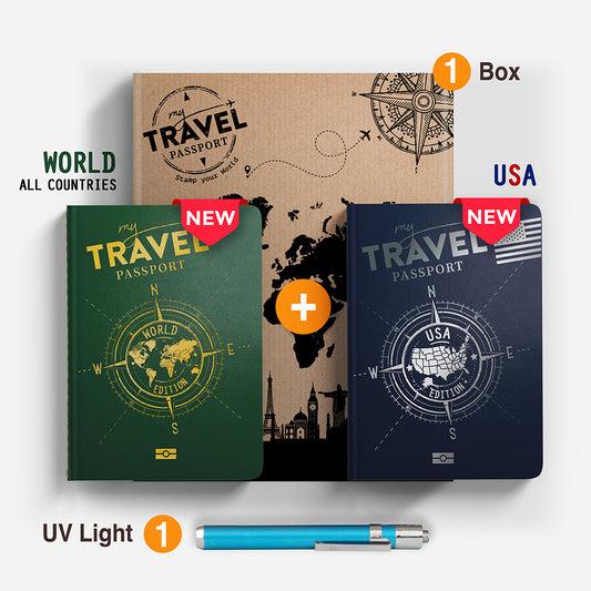 Pack Compact Voyageur - Édition MONDE + USA (2 Passeports dans 1 Boîte)
