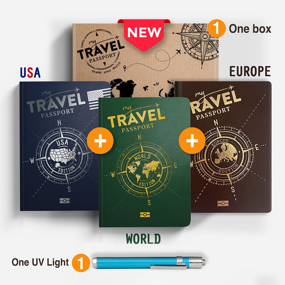 Pack Wanderlust Compact - WORLD + USA + EUROPE (3 Passports in 1 box) - mytravelpassport