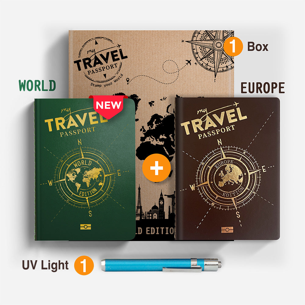 Pack Traveler Compact- WORLD Edition + EUROPA (2 passaporti in 1 scatola) - mytravelpassport